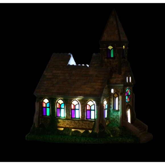 Partylite Exclusive Olde World Village #2 Stained Glass CHURCH Tealight House - Picture 7 of 8
